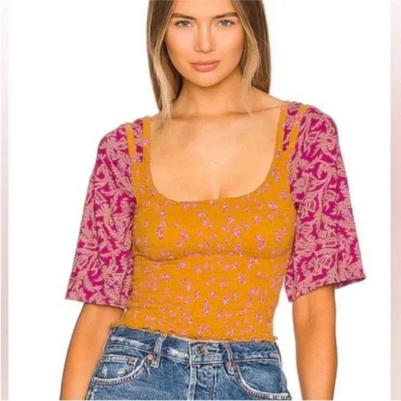 Free People Marigold Combo Top NWT - Picture 1 of 7